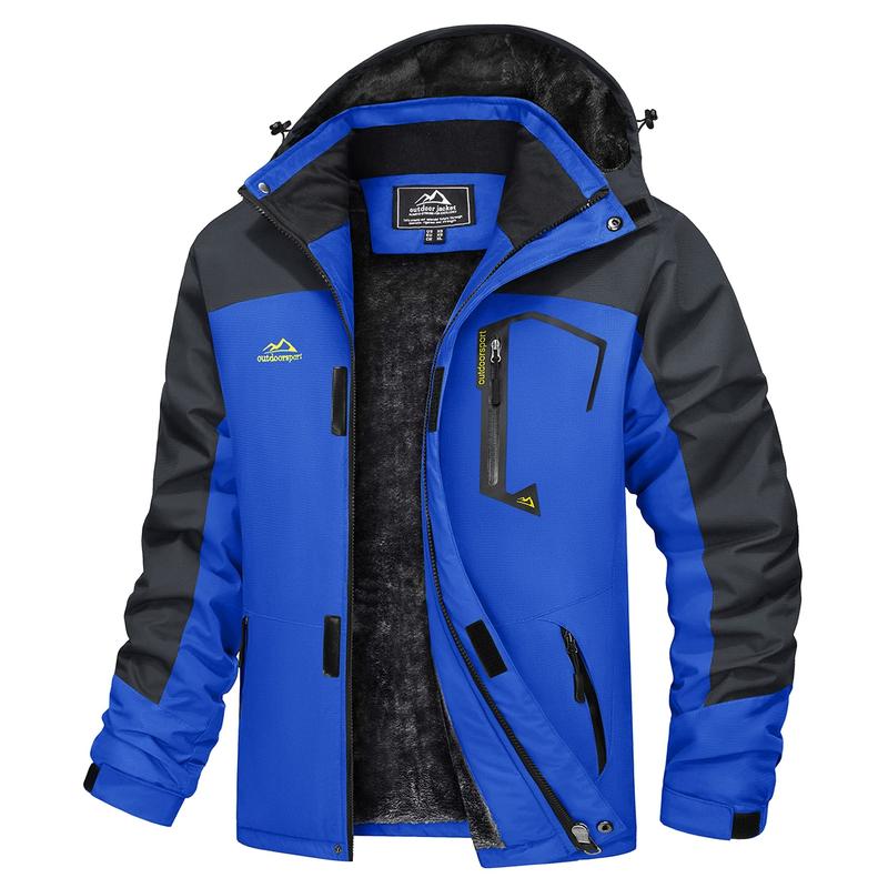 Men's Waterproof Wind-Resistant Fleece-Lined Ski & Hiking Jacket with Detachable Hood & Multi-Pockets
