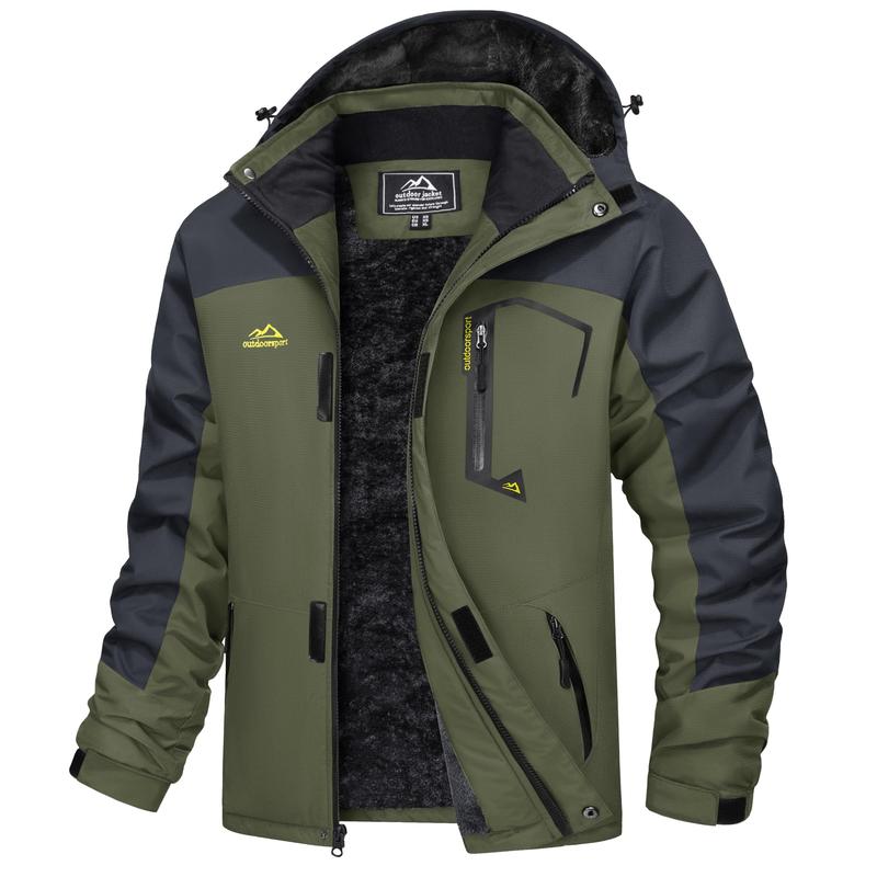 Men's Waterproof Wind-Resistant Fleece-Lined Ski & Hiking Jacket with Detachable Hood & Multi-Pockets