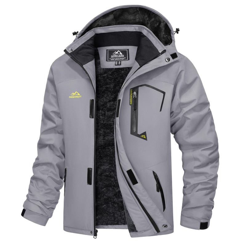 Men's Waterproof Wind-Resistant Fleece-Lined Ski & Hiking Jacket with Detachable Hood & Multi-Pockets