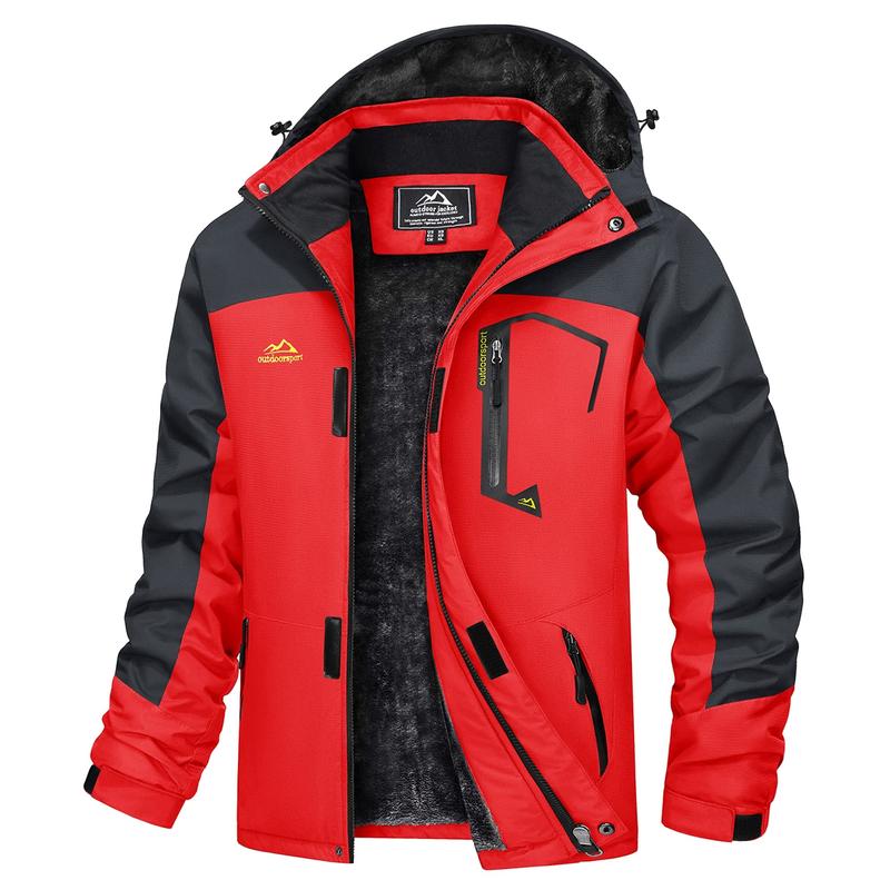 Men's Waterproof Wind-Resistant Fleece-Lined Ski & Hiking Jacket with Detachable Hood & Multi-Pockets