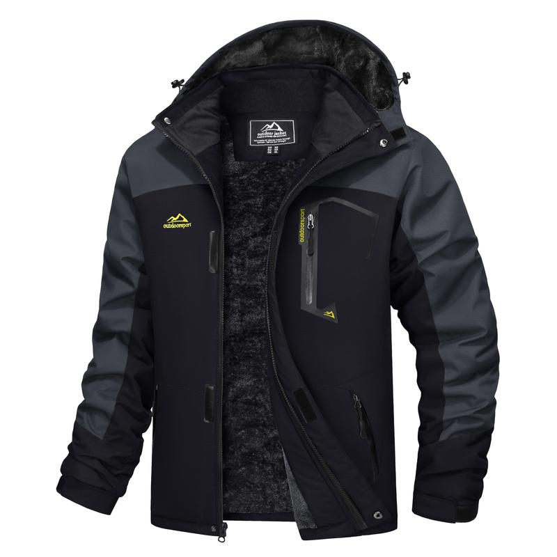 Men's Waterproof Wind-Resistant Fleece-Lined Ski & Hiking Jacket with Detachable Hood & Multi-Pockets