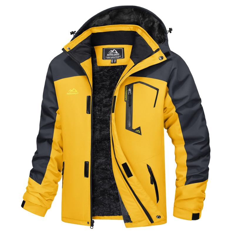 Men's Waterproof Wind-Resistant Fleece-Lined Ski & Hiking Jacket with Detachable Hood & Multi-Pockets