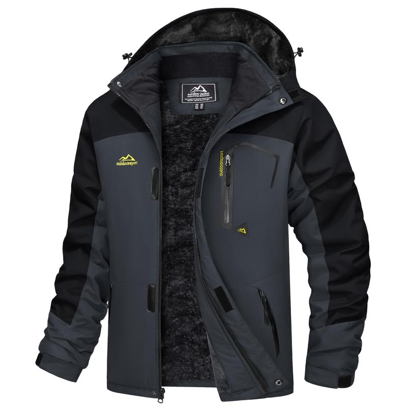 Men's Waterproof Wind-Resistant Fleece-Lined Ski & Hiking Jacket with Detachable Hood & Multi-Pockets