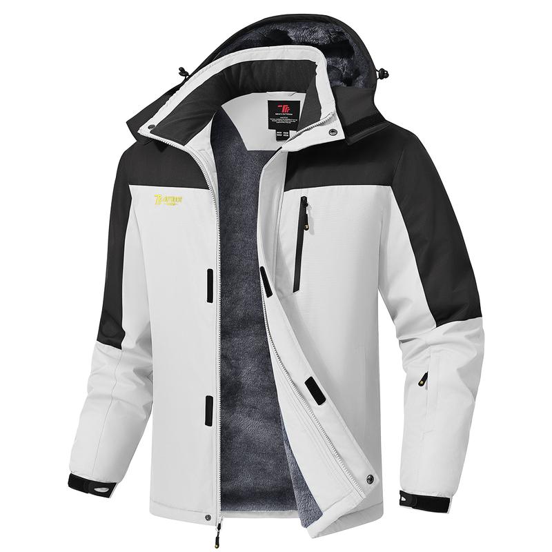 Men's Waterproof Windproof Fleece-Lined Insulated Ski Jacket with Detachable Hood & 5 Pockets