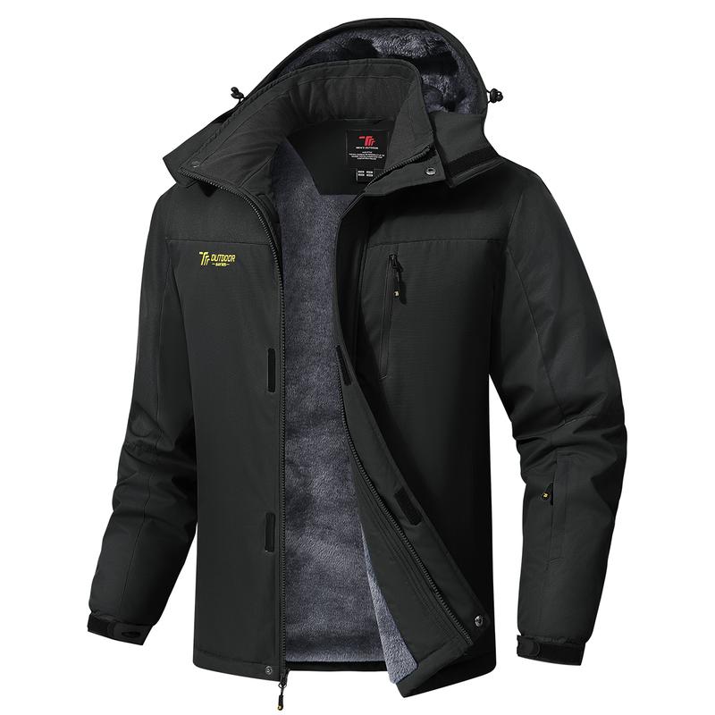 Men's Waterproof Windproof Fleece-Lined Insulated Ski Jacket with Detachable Hood & 5 Pockets