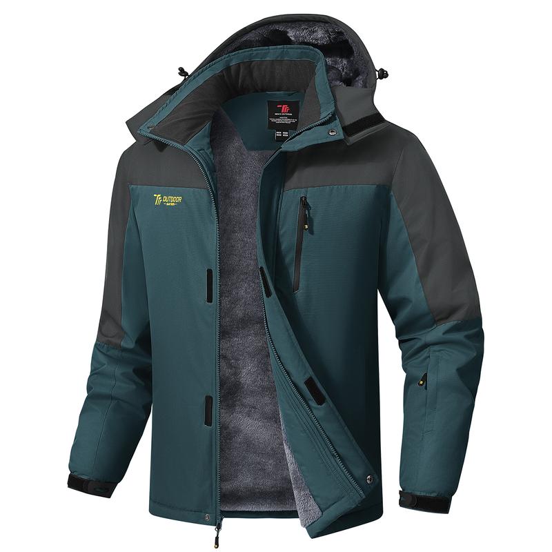 Men's Waterproof Windproof Fleece-Lined Insulated Ski Jacket with Detachable Hood & 5 Pockets