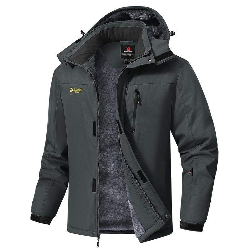 Men's Waterproof Windproof Fleece-Lined Insulated Ski Jacket with Detachable Hood & 5 Pockets
