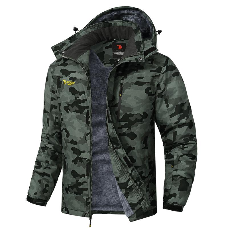 Men's Waterproof Windproof Fleece-Lined Insulated Ski Jacket with Detachable Hood & 5 Pockets