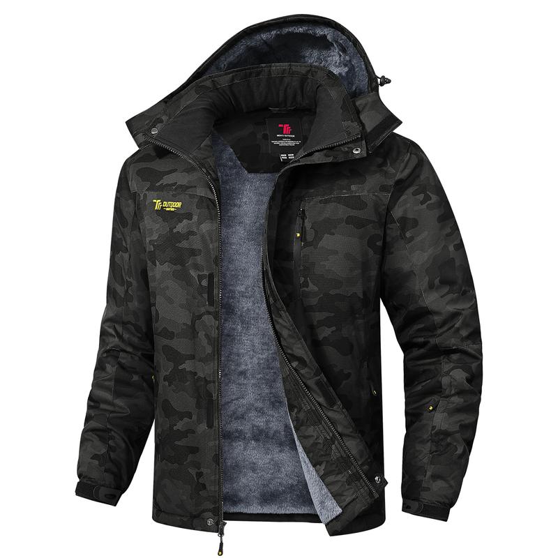 Men's Waterproof Windproof Fleece-Lined Insulated Ski Jacket with Detachable Hood & 5 Pockets