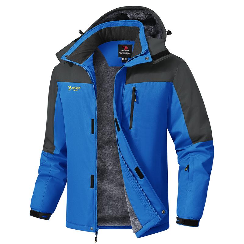 Men's Waterproof Windproof Fleece-Lined Insulated Ski Jacket with Detachable Hood & 5 Pockets