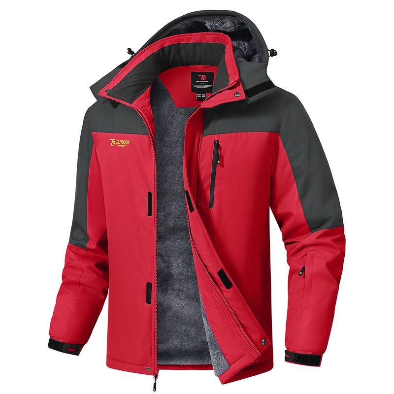Men's Waterproof Windproof Fleece-Lined Insulated Ski Jacket with Detachable Hood & 5 Pockets
