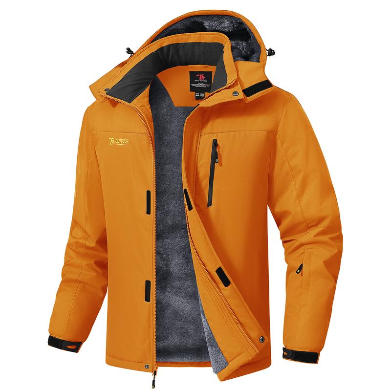 Men's Waterproof Windproof Fleece-Lined Insulated Ski Jacket with Detachable Hood & 5 Pockets