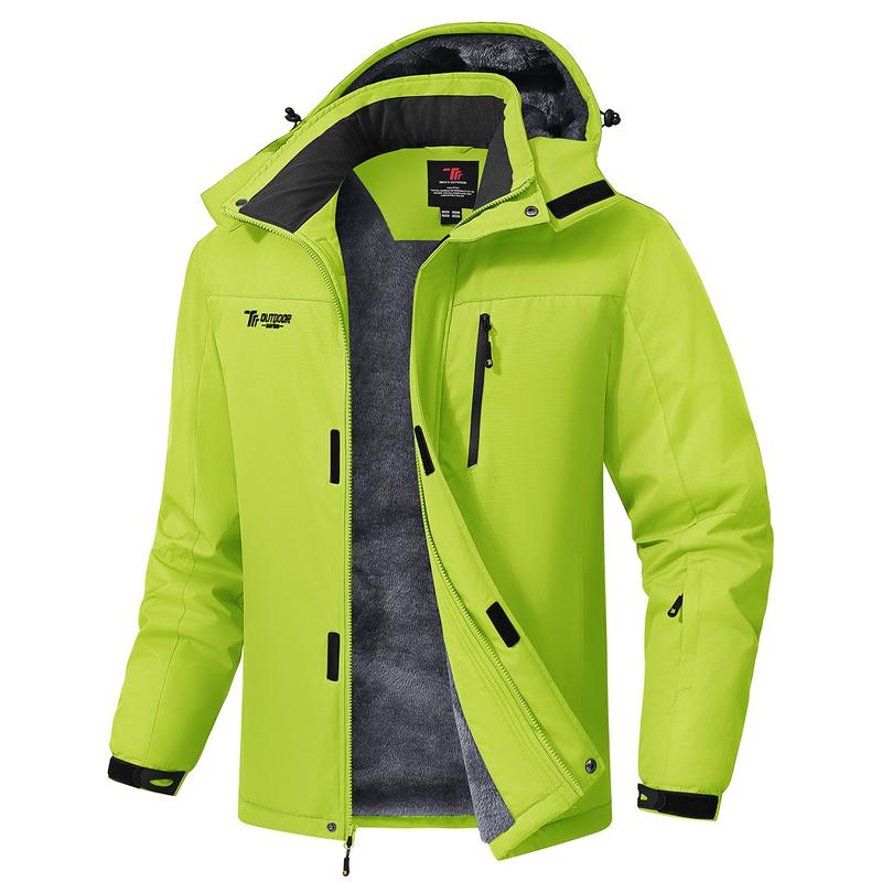 Men's Waterproof Windproof Fleece-Lined Insulated Ski Jacket with Detachable Hood & 5 Pockets