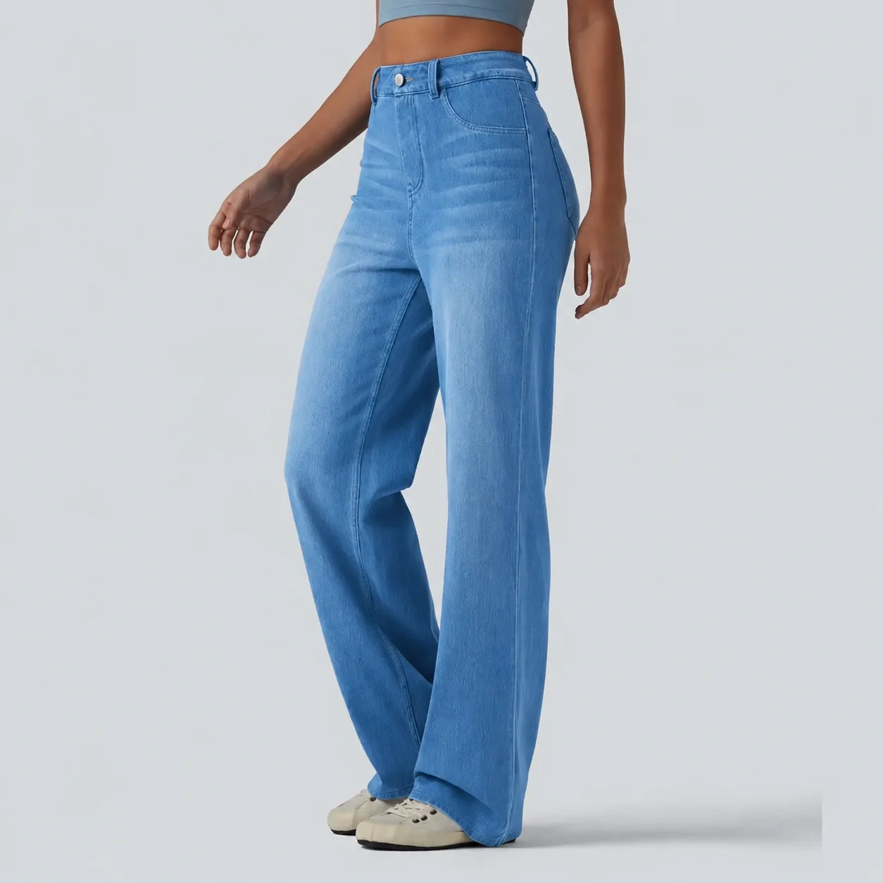 Women's Flex High Waisted Sculpted Lift Design Straight Leg Casual Jeans with Pockets