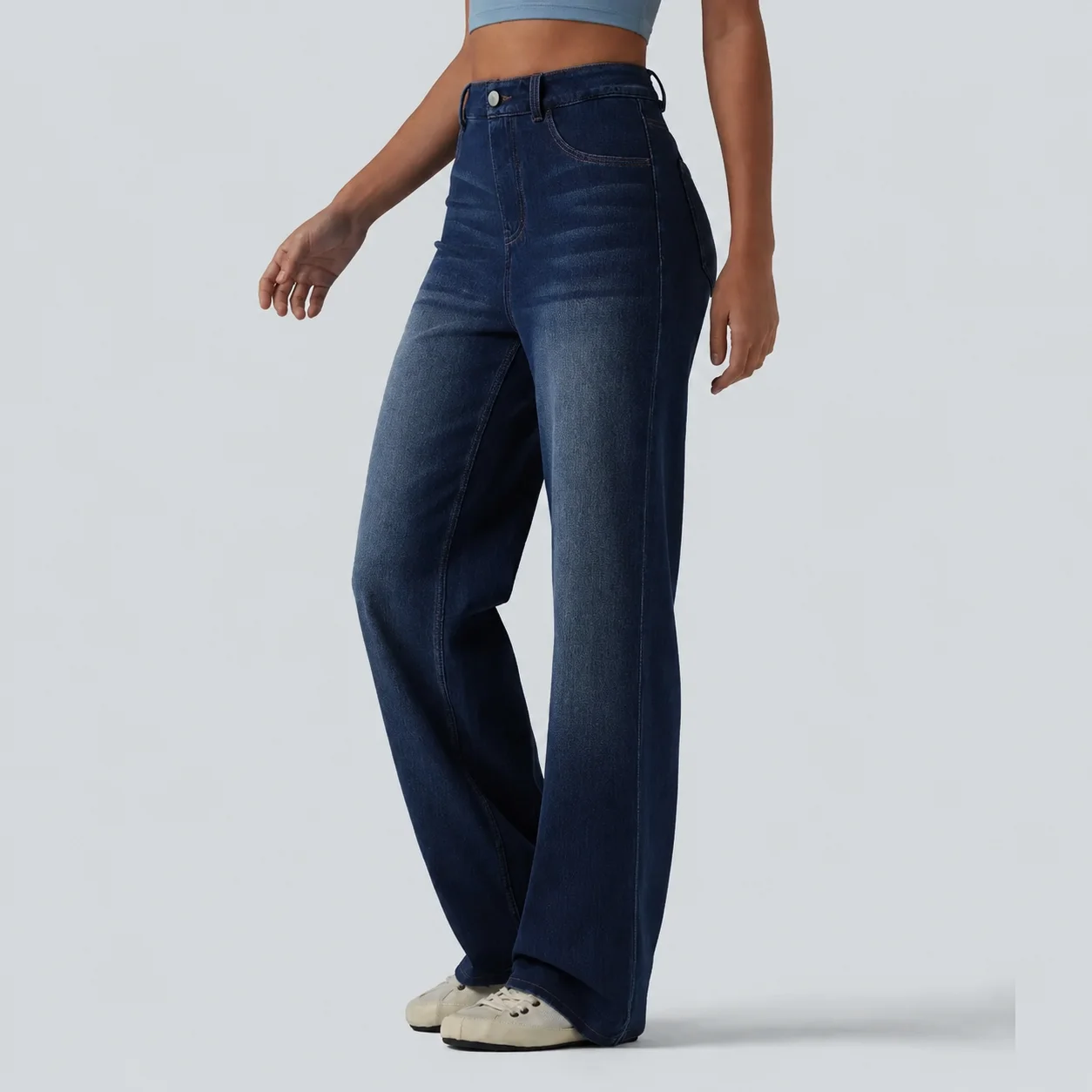 Women's Flex High Waisted Sculpted Lift Design Straight Leg Casual Jeans with Pockets