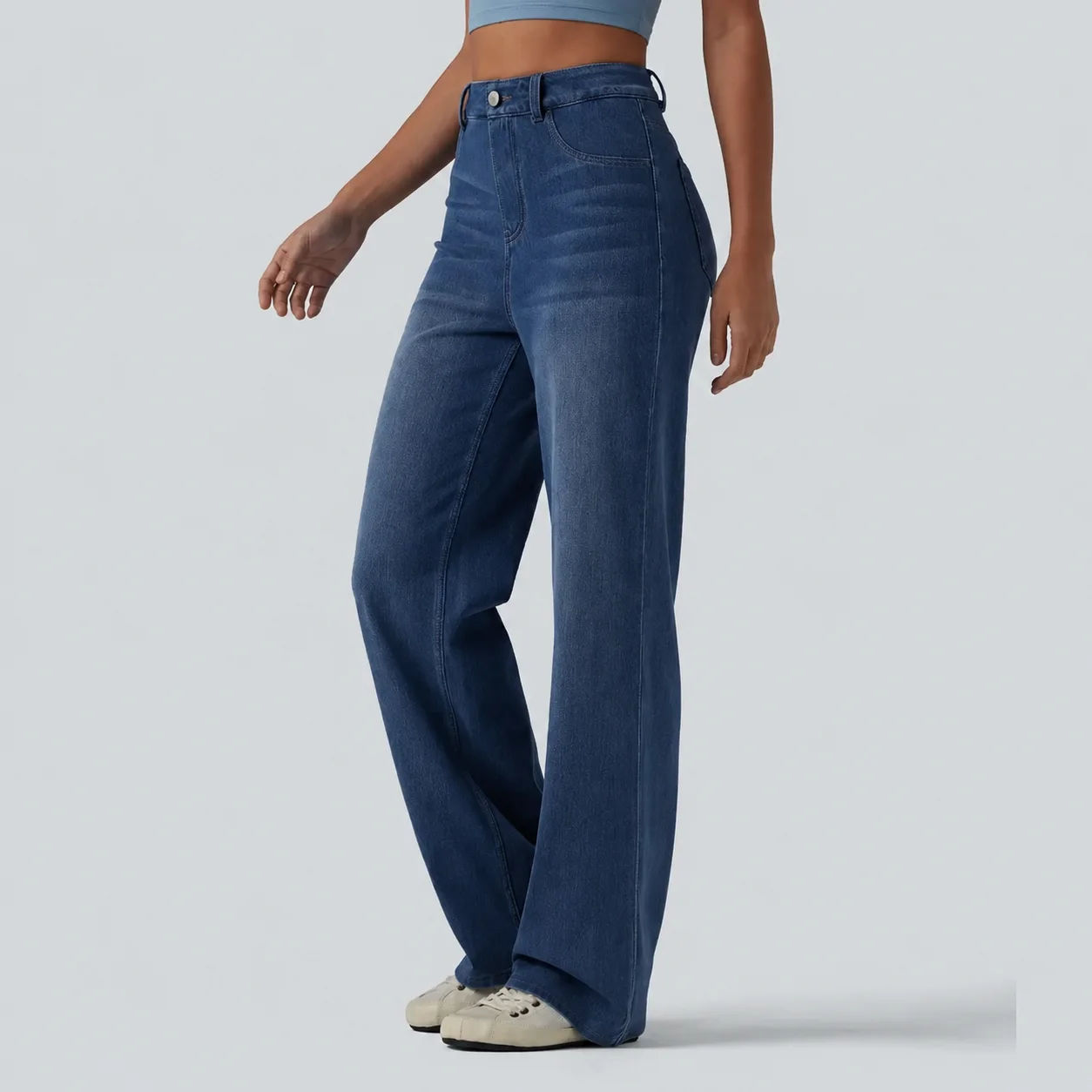 Women's Flex High Waisted Sculpted Lift Design Straight Leg Casual Jeans with Pockets
