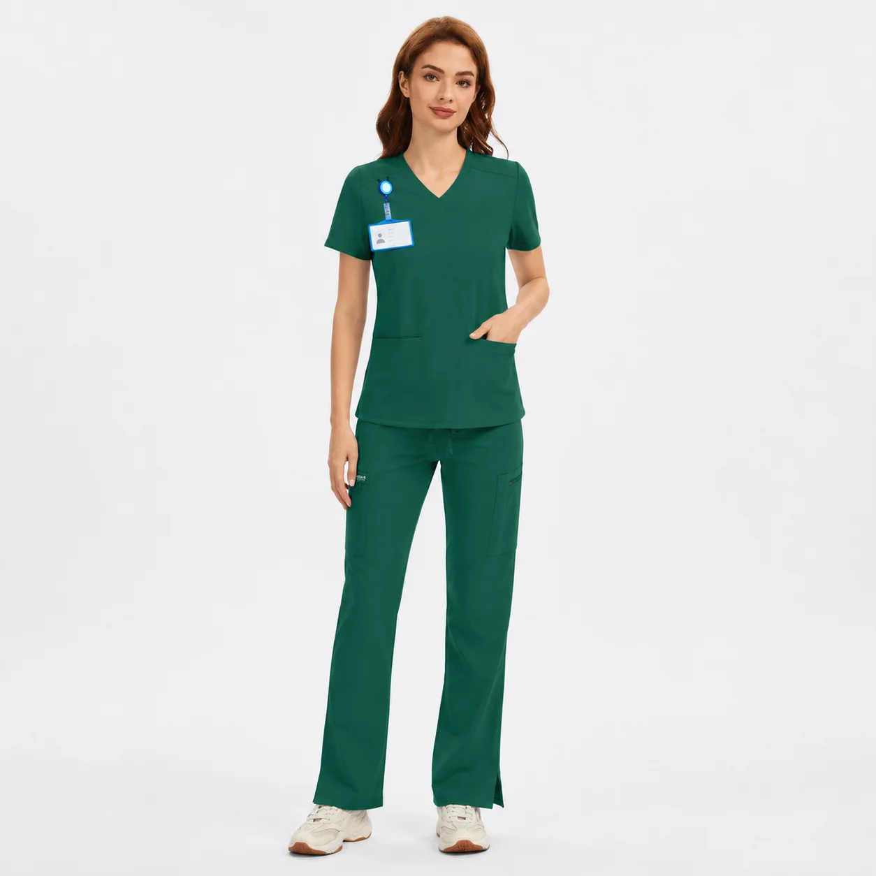 Women's 4-Way Stretch V-Neck Scrub Top & High-Rise Yoga Scrub Pants Set