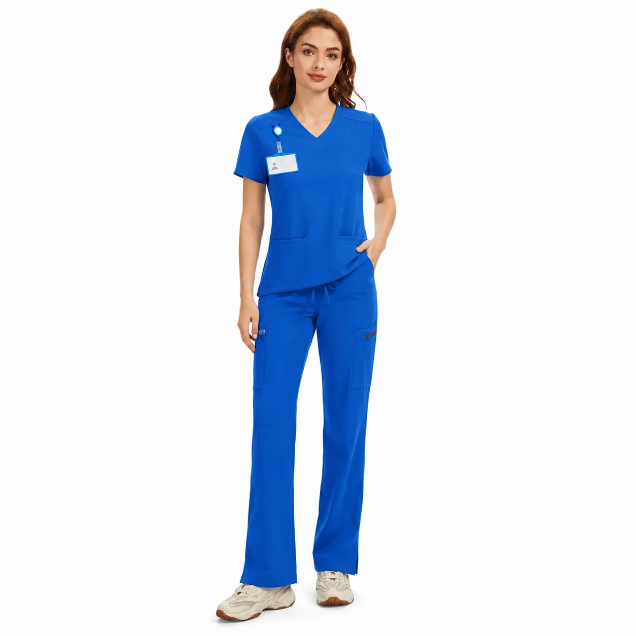 Women's 4-Way Stretch V-Neck Scrub Top & High-Rise Yoga Scrub Pants Set