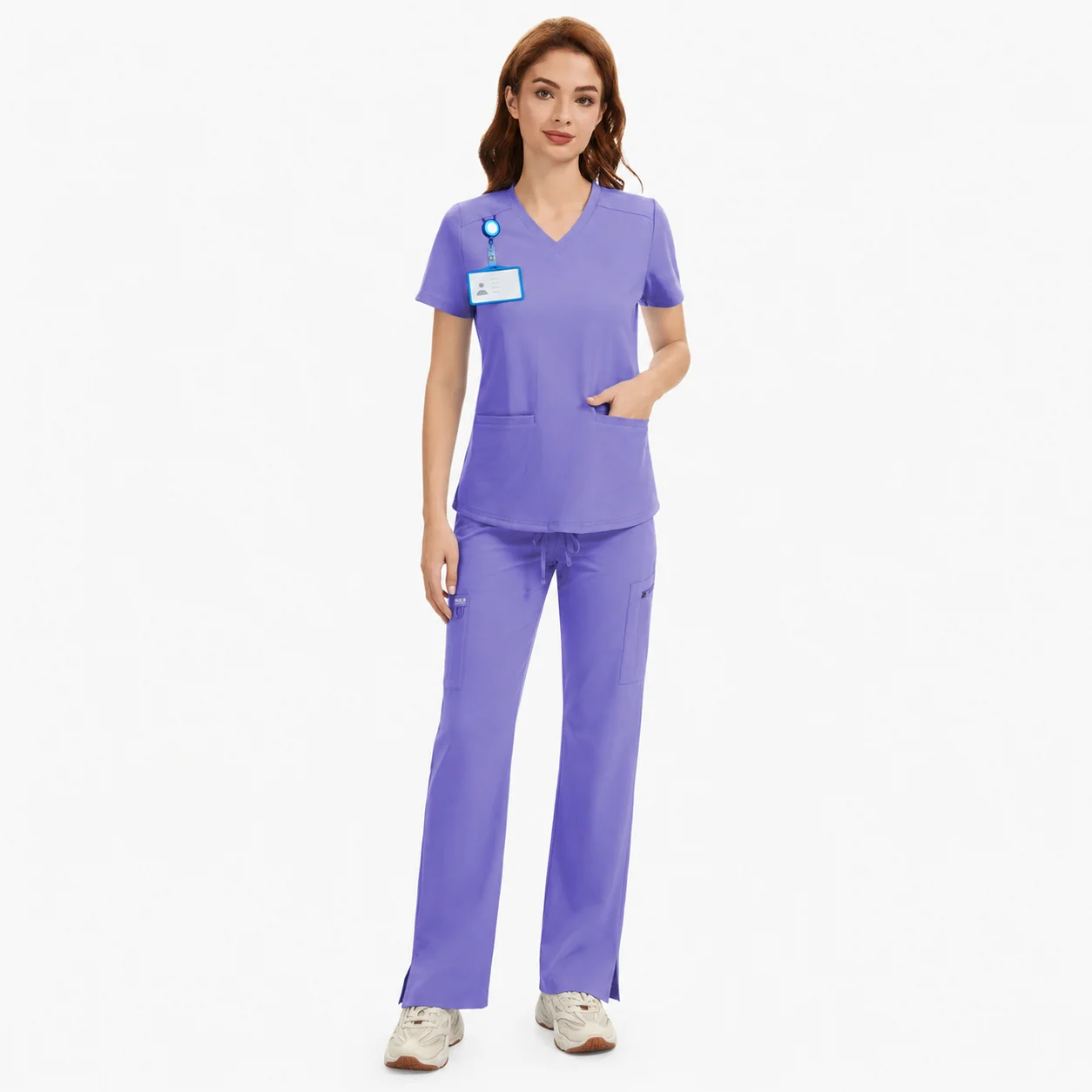Women's 4-Way Stretch V-Neck Scrub Top & High-Rise Yoga Scrub Pants Set