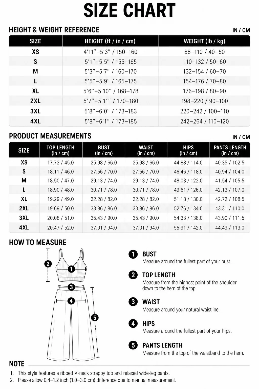 Women's 2-Piece Ribbed Athleisure Set with V-Neck Strappy Top & Wide Leg Pants