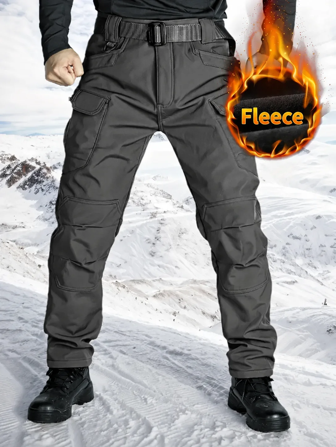 Men's 320G Fleece-Lined Windproof Outdoor Tactical Pants