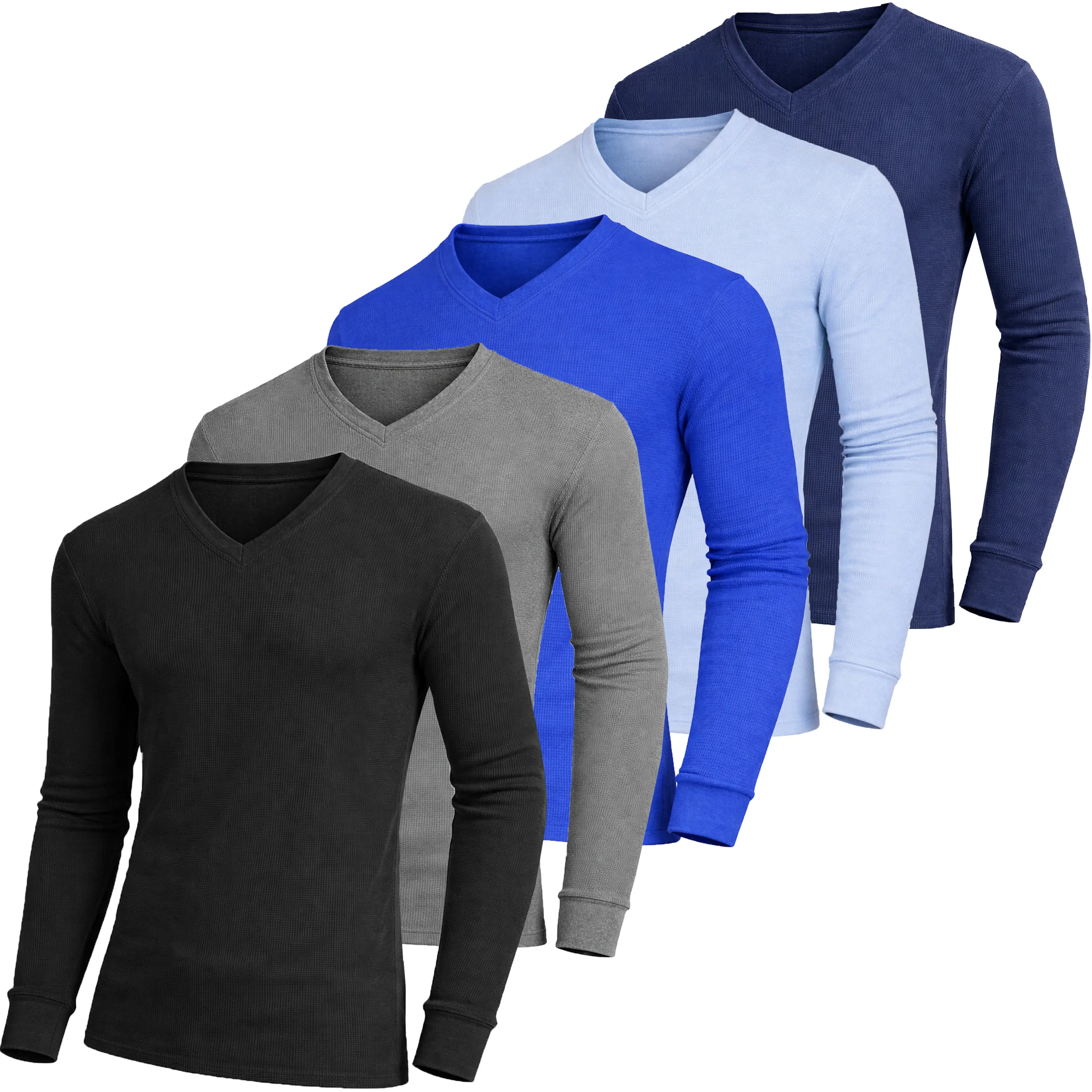 Men's 5-Pack 100% Cotton Waffle-Knit Thermal Shirts – Crew Neck & Henley