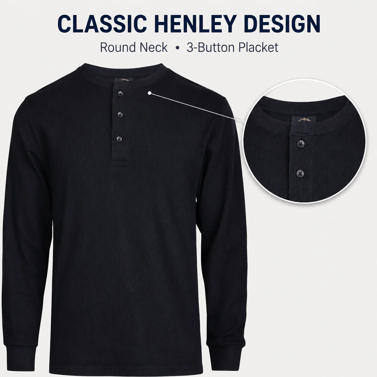 Men's Cotton Waffle-Knit Thermal Henley Shirt