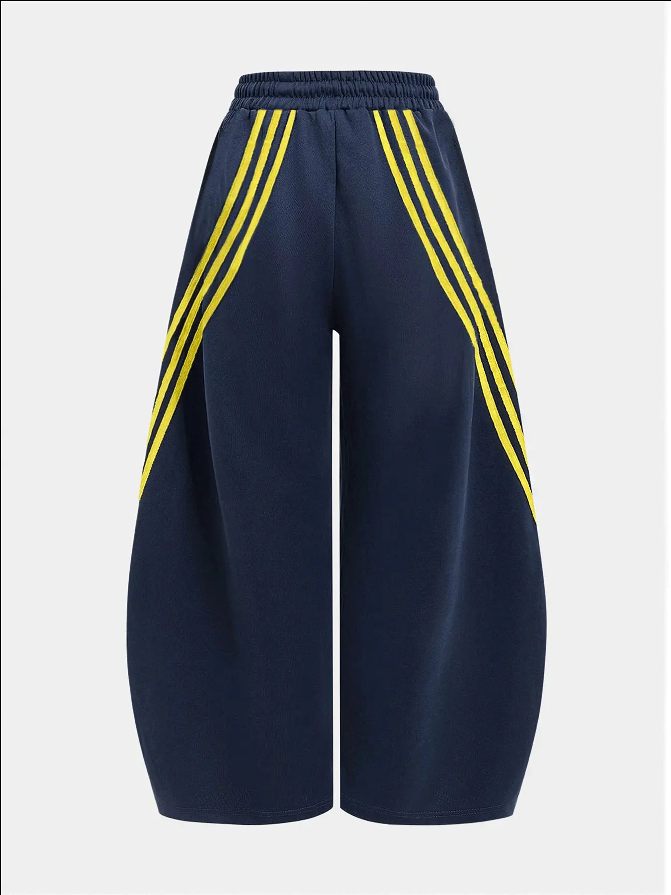 Women's 100% Cotton Retro Three-Stripe Colorblock Wide-Leg Pants with Waist Tie