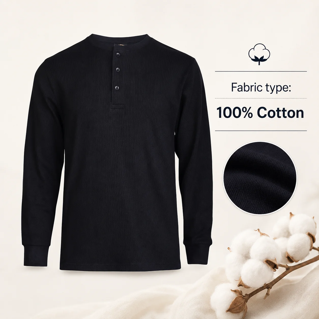 Men's Cotton Waffle-Knit Thermal Henley Shirt