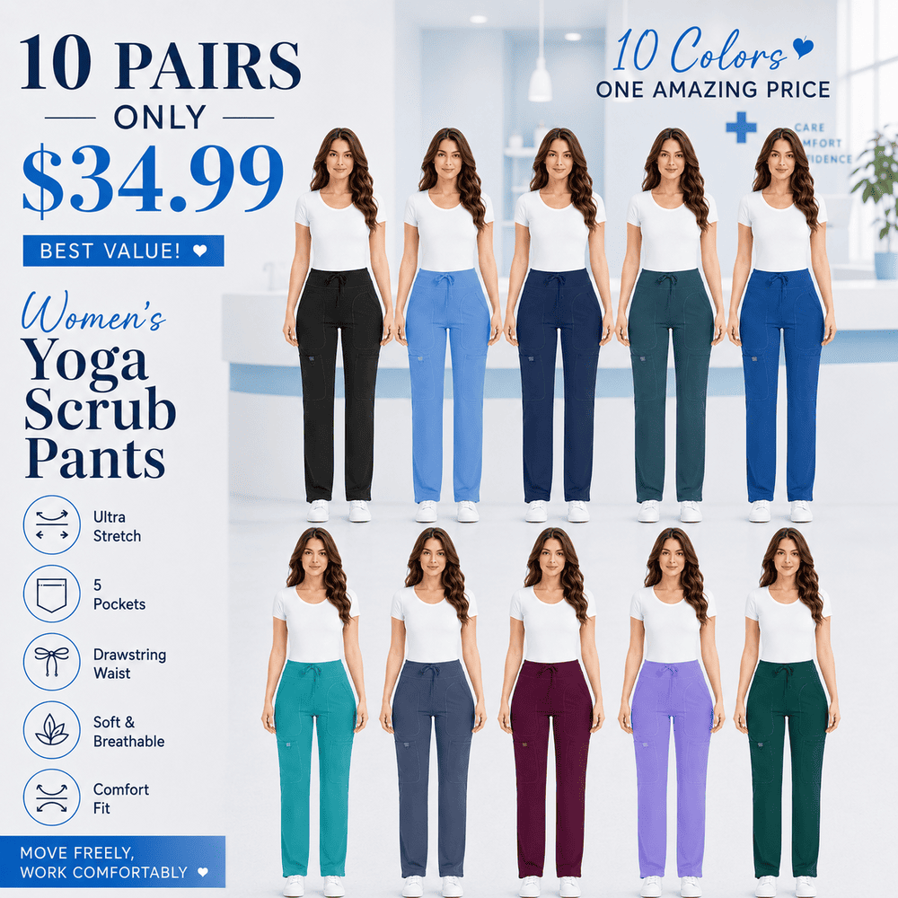 Women's Yoga Scrub Pants for Women - 4-Way Stretch Work Pants with 5 Pockets