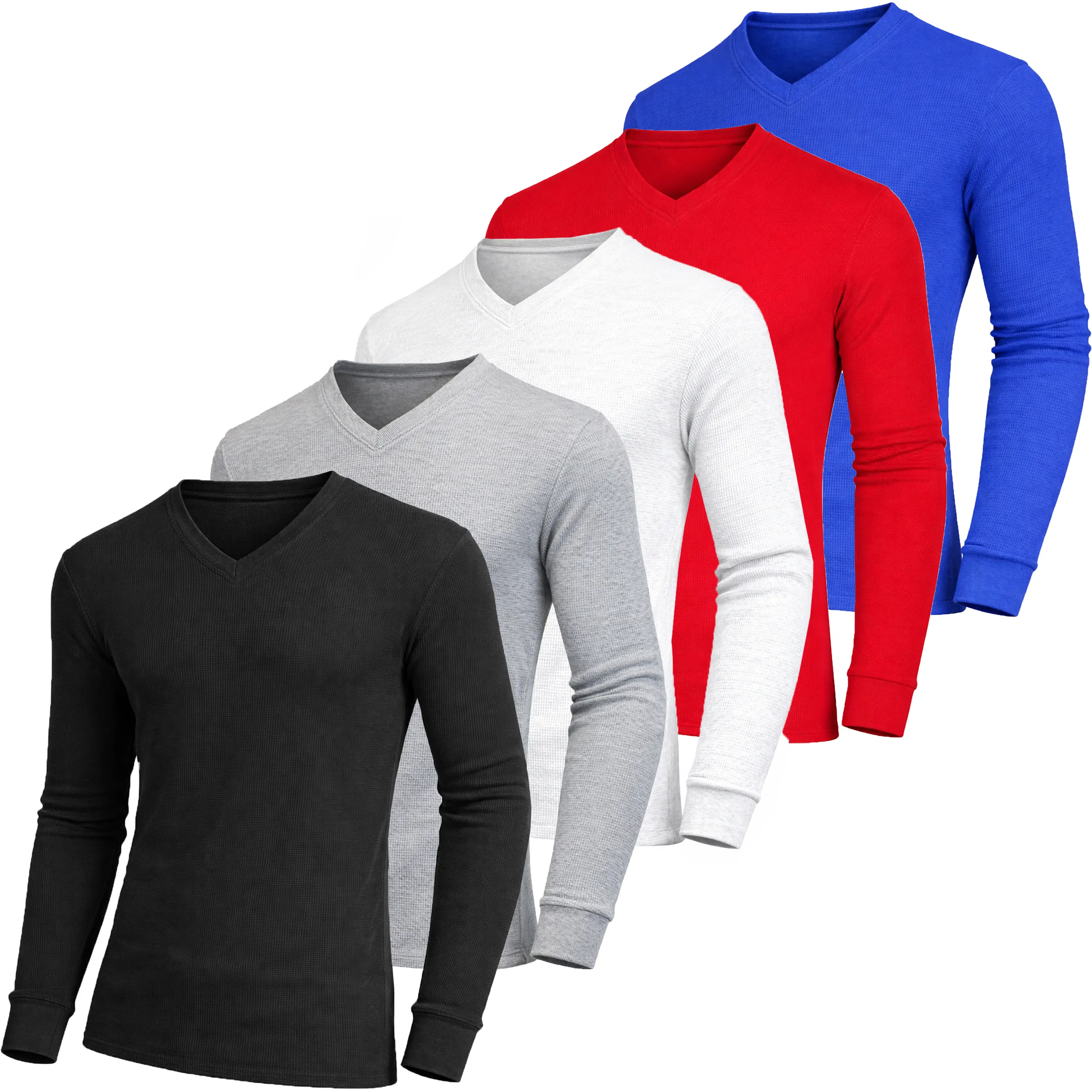 Men's 5-Pack 100% Cotton Waffle-Knit Thermal Shirts – Crew Neck & Henley