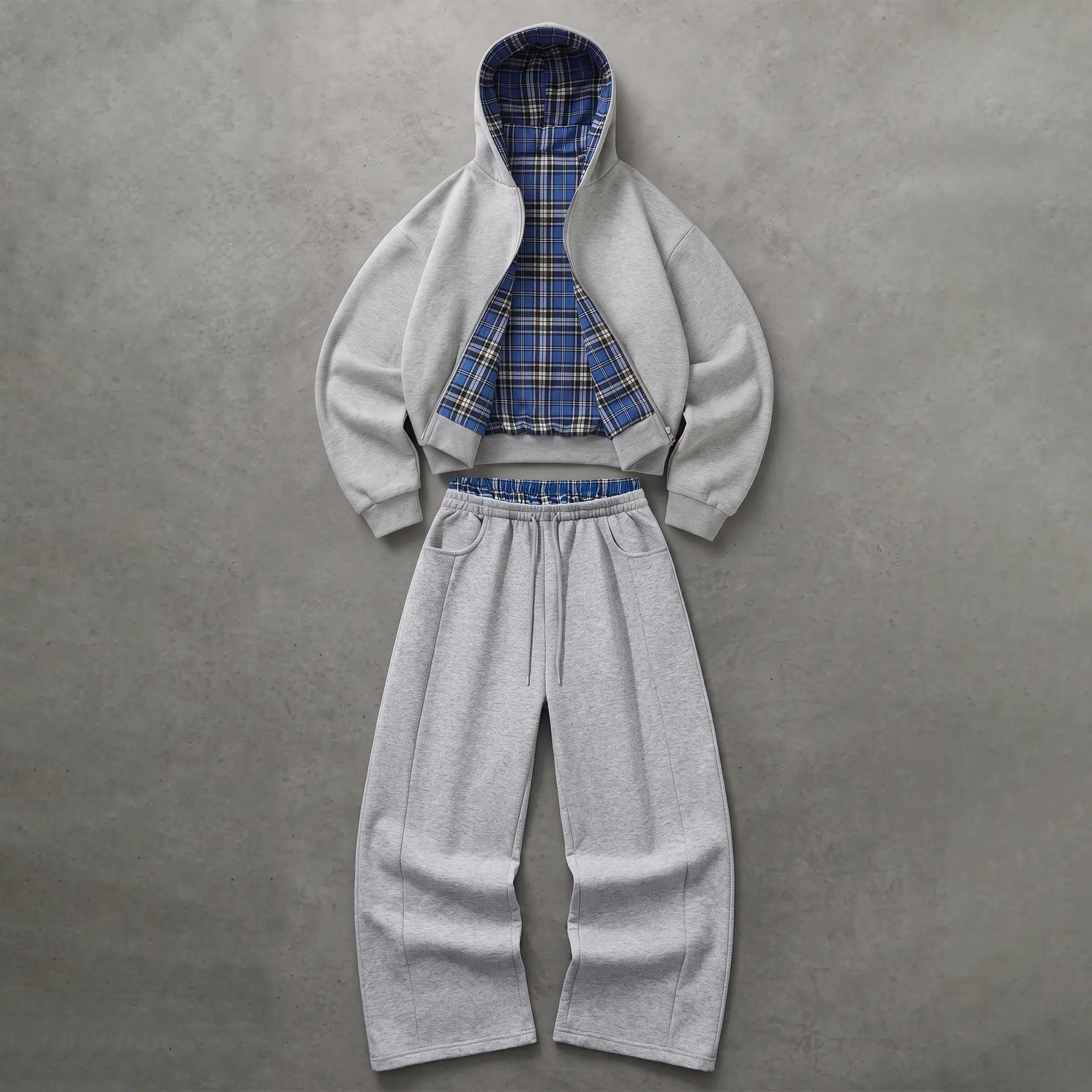 Unisex Cotton Plaid Reversible Hooded Jacket with Pockets