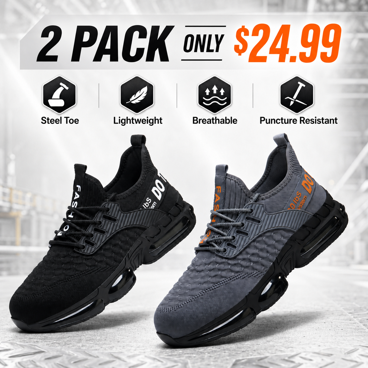 Men's Lightweight Steel Toe Safety Work Shoes