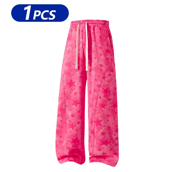 All-Over Star Print Wide-Leg Sweatpants | Cotton-Poly