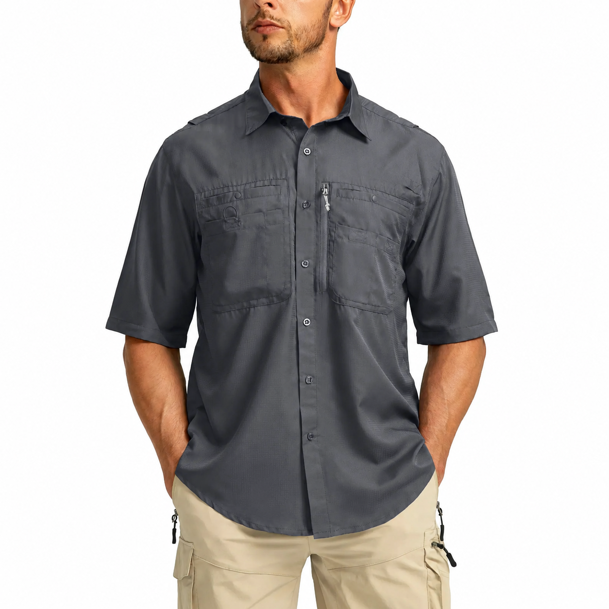 Men's UPF 50+ OutdoorFishing Shirt -Lightweight Quick DryShort Sleeve Button Down