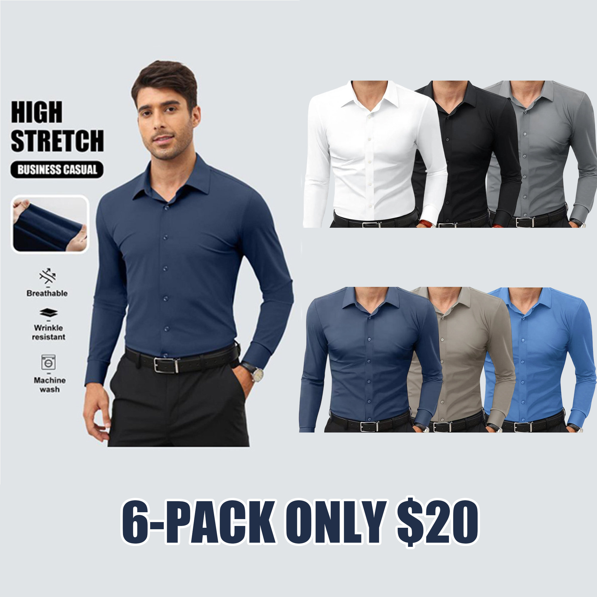 Men’s Stretch Slim-Fit Long Sleeve Dress Shirt