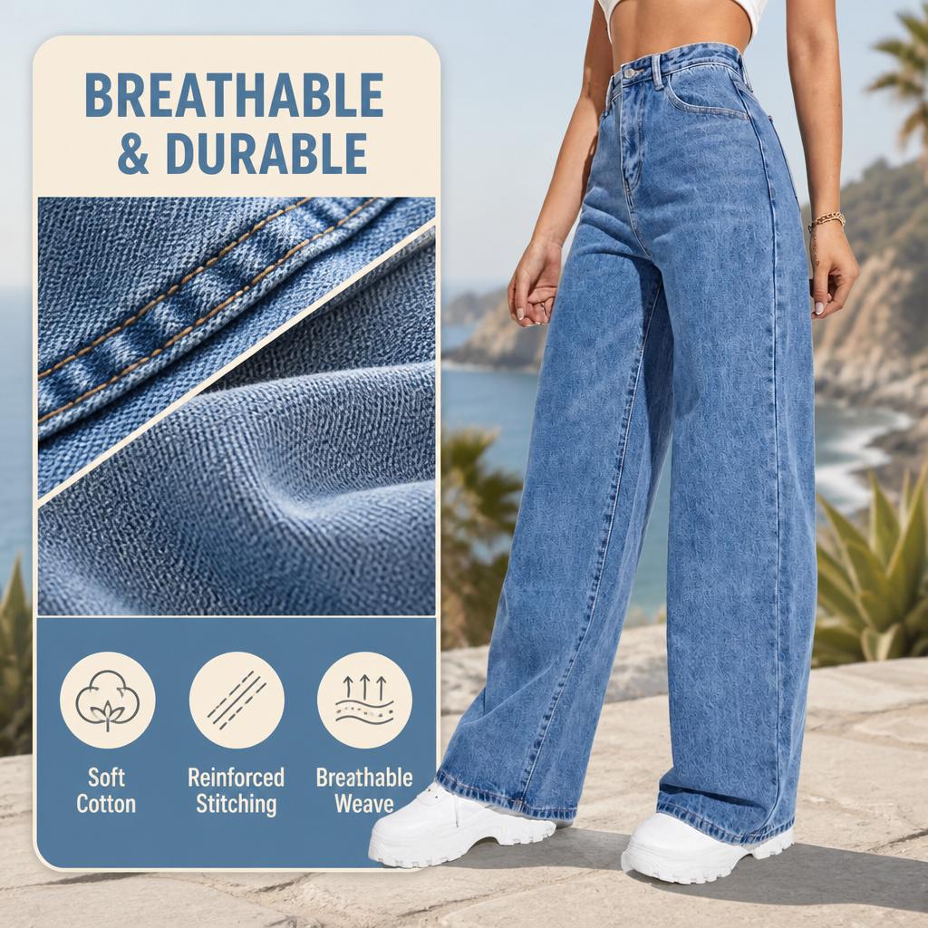 Women's High Waisted Wide Leg Denim Jeans - Relaxed Fit Clothes for Women's Clothing, Casual Street Wear