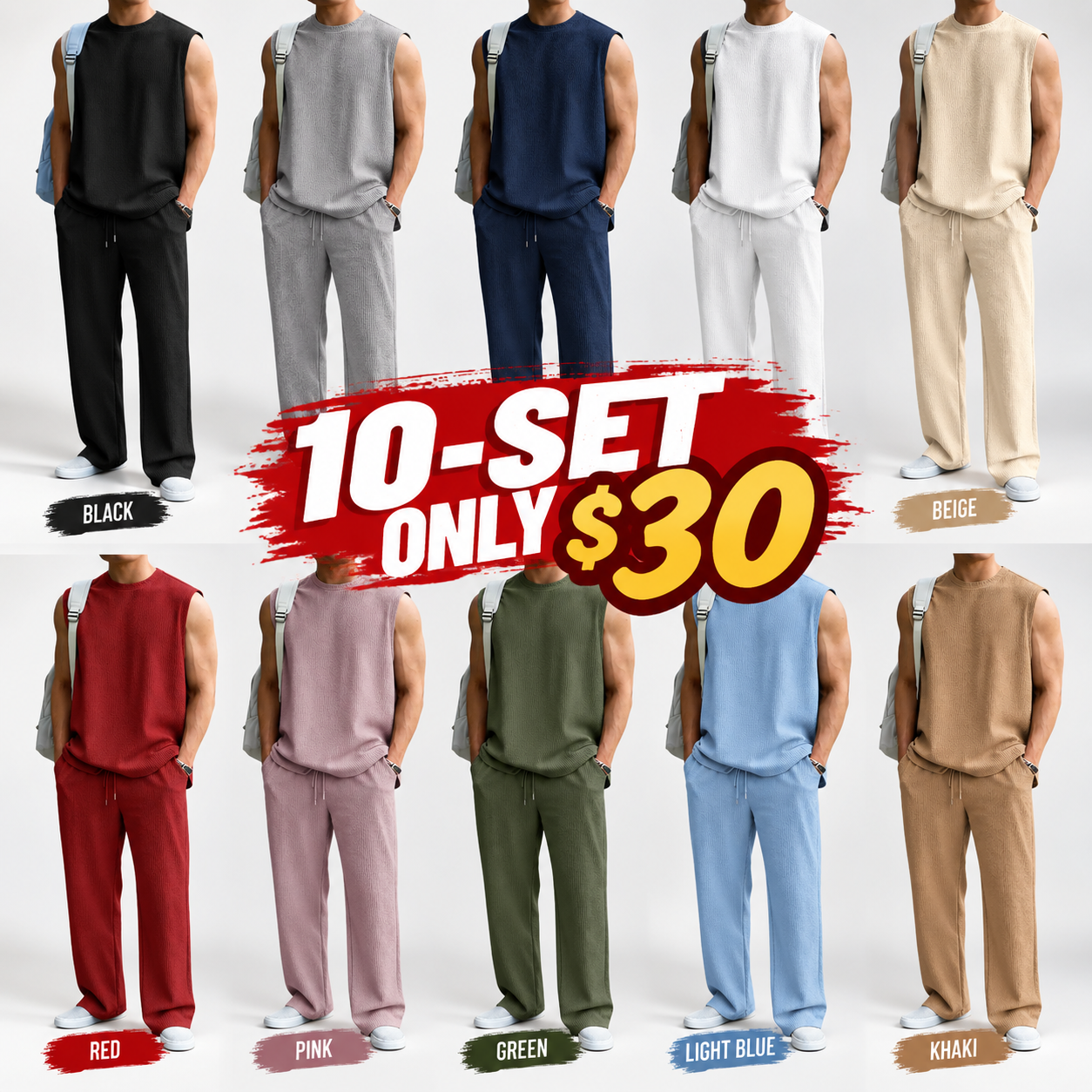 Men's Rib-Knit Sleeveless 2-Piece Lounge Set