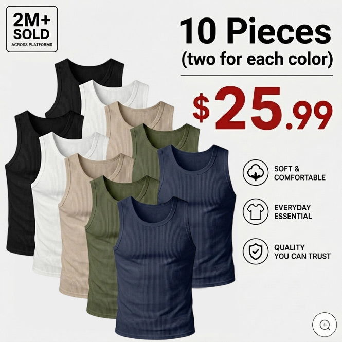Men's Wide-Strap Ribbed Muscle Tank Top