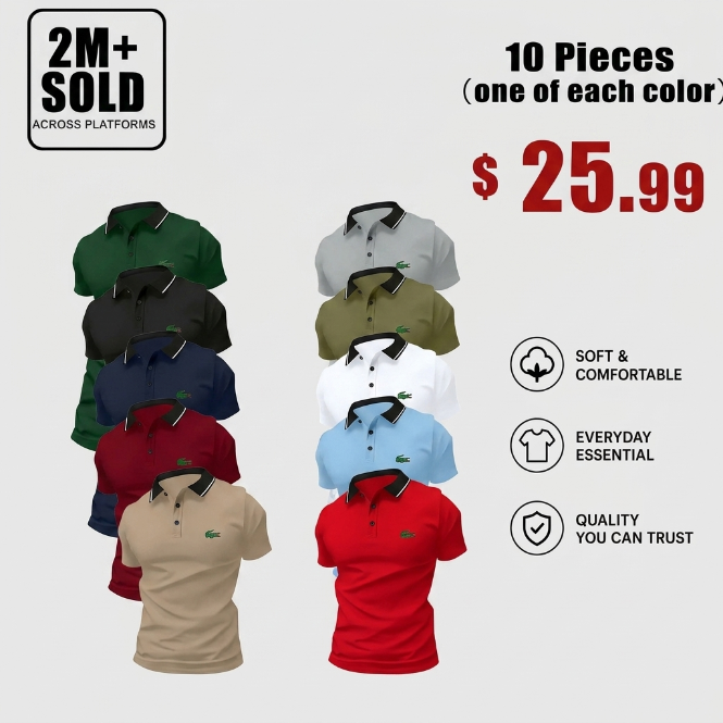 👕 Men's 10-Pack Classic Casual Polo Shirts