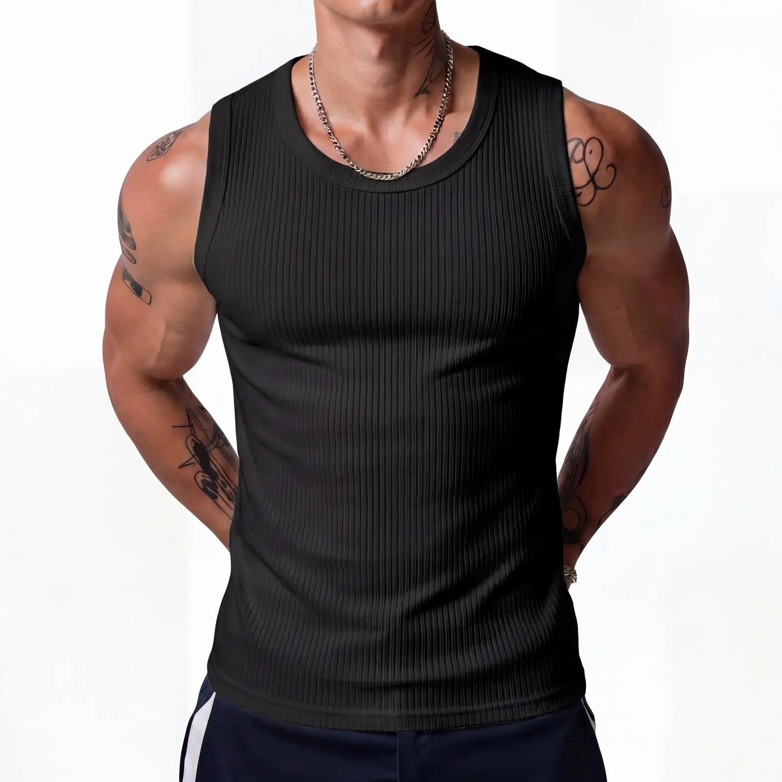 Men's Wide-Strap Ribbed Muscle Tank Top