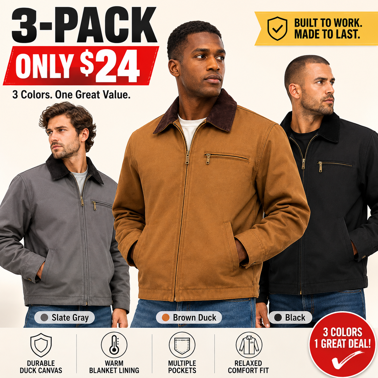 Men's Blanket-Lined Duck Canvas Work Jacket