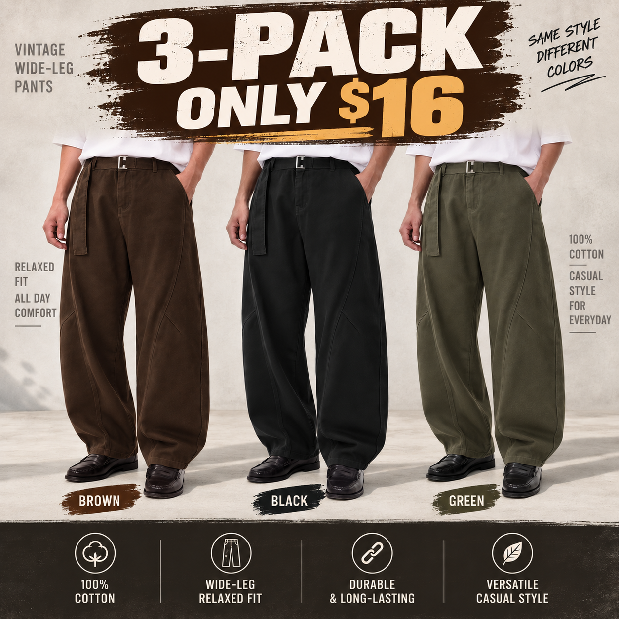 Men's Vintage Cotton Wide-Leg Pants