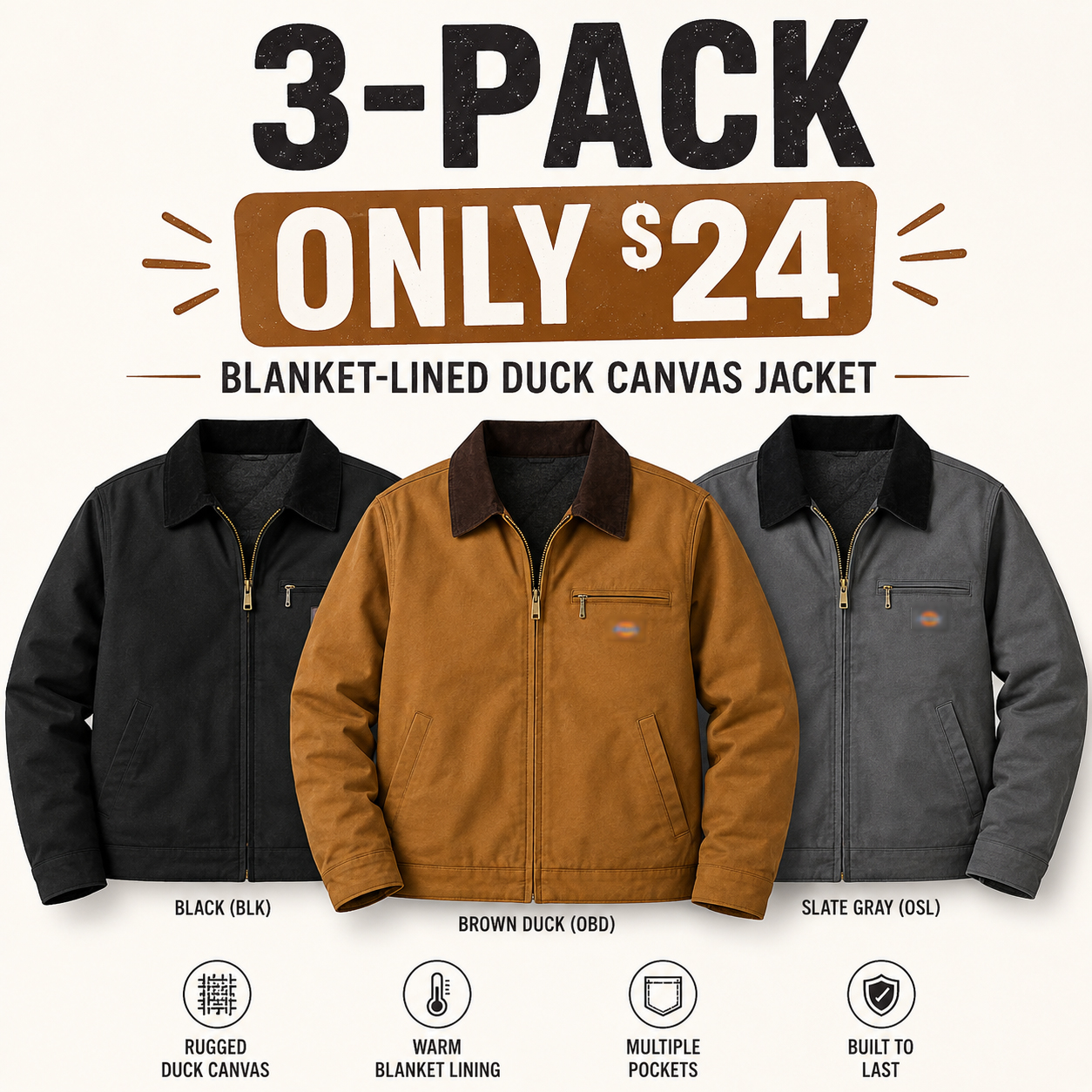 Men's Blanket-Lined Duck Canvas Work Jacket