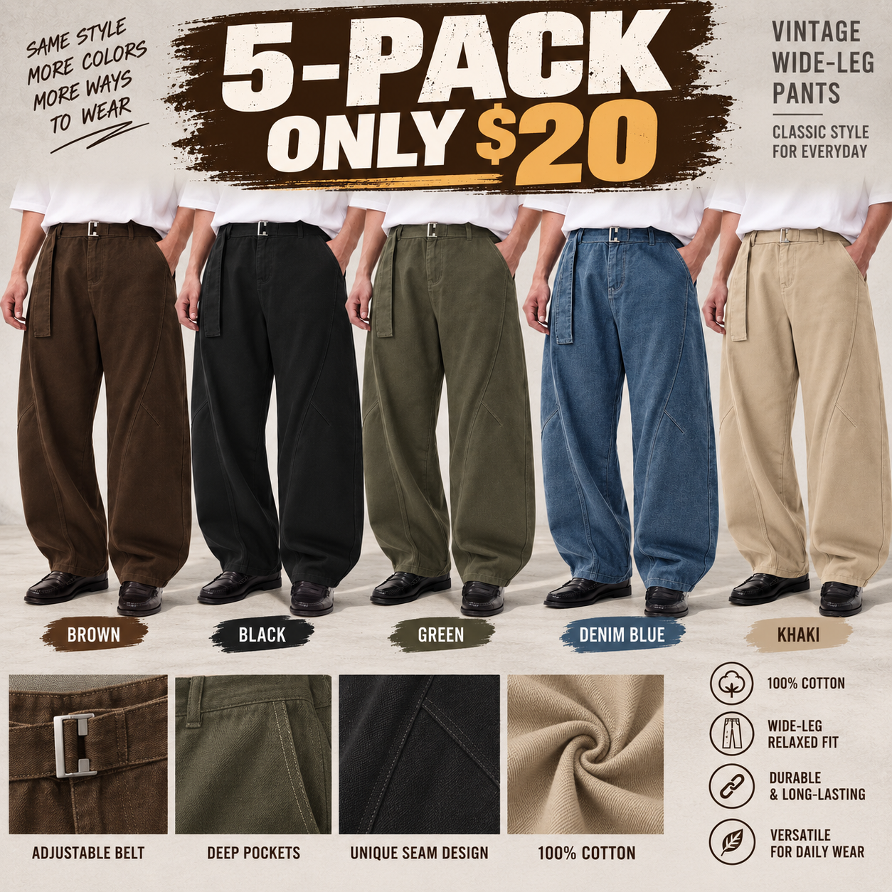 Men's Vintage Cotton Wide-Leg Pants