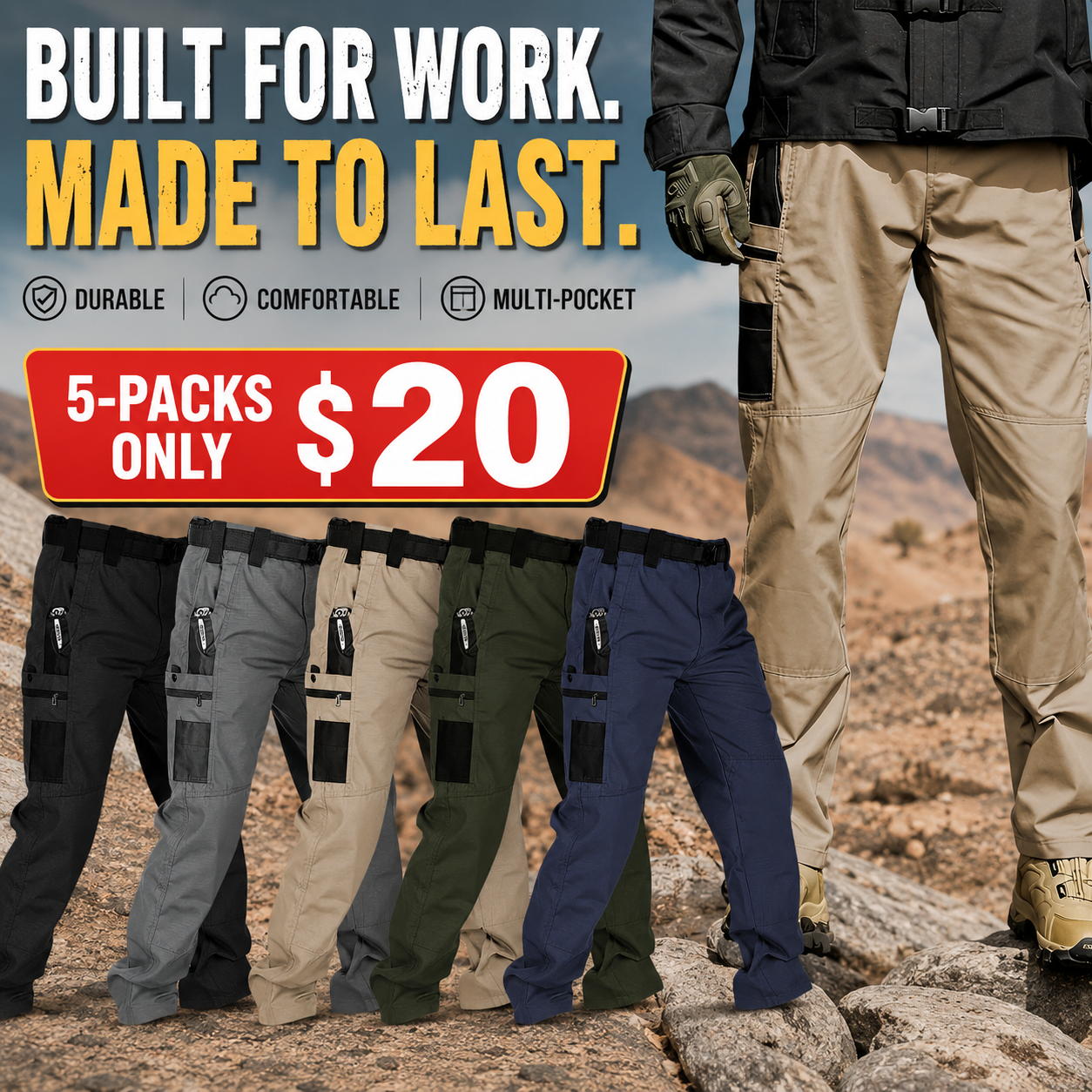 Men's Waterproof Tactical Pants – Multi-Pocket Utility Fit