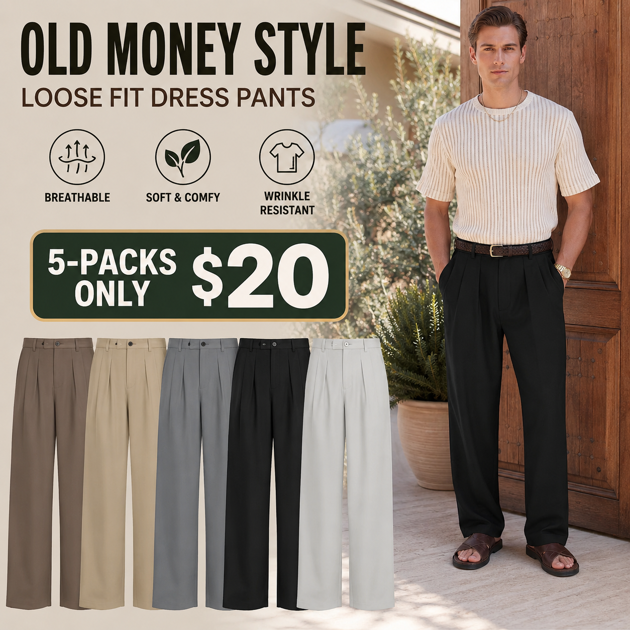 Men's Relaxed Wide-Leg Dress Pants
