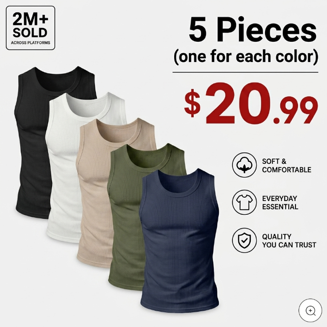 Men's Wide-Strap Ribbed Muscle Tank Top