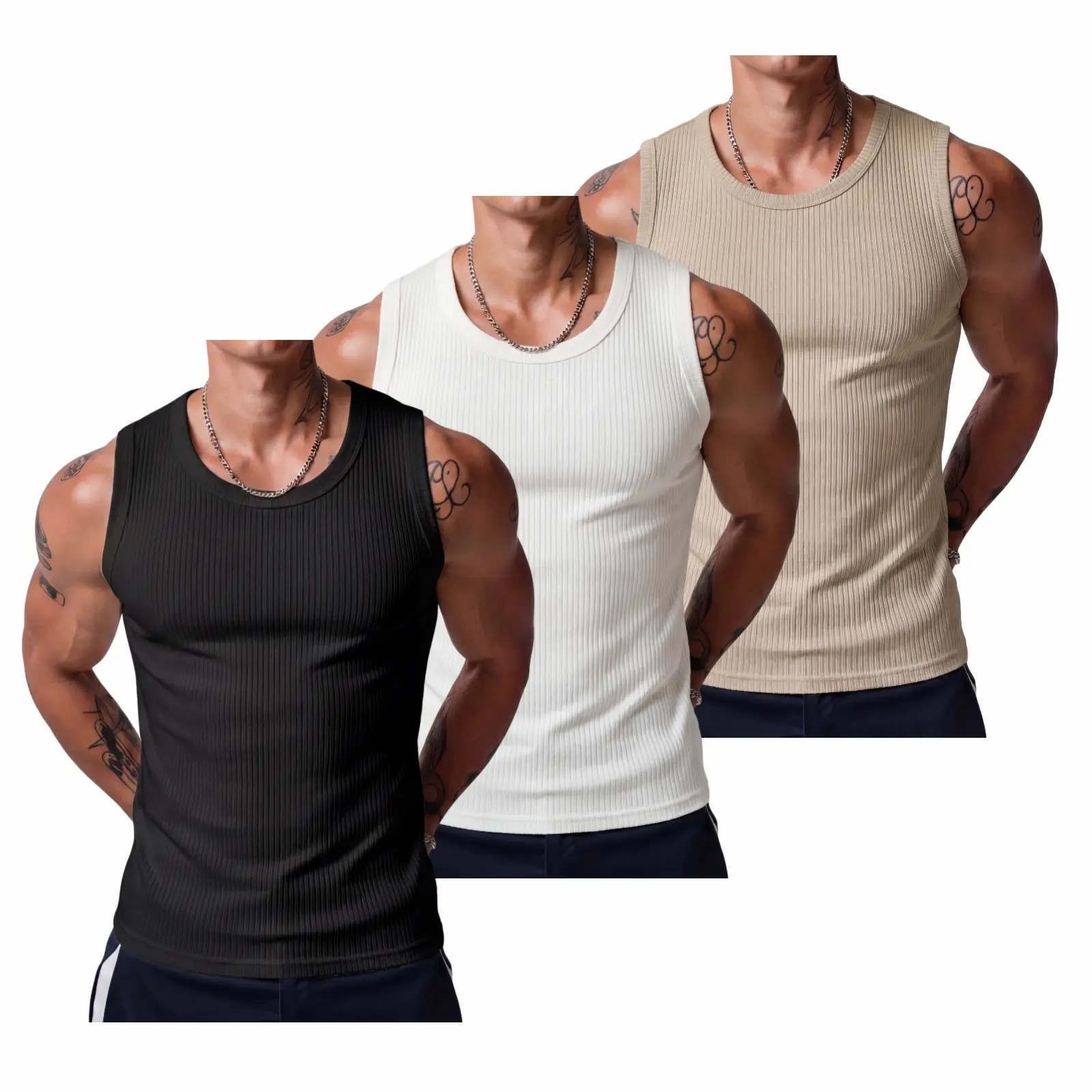 Men's Wide-Strap Ribbed Muscle Tank Top