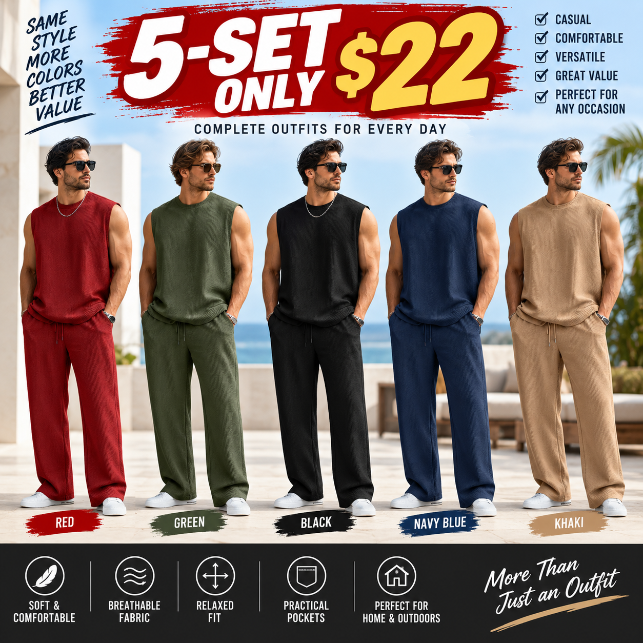 Men's Rib-Knit Sleeveless 2-Piece Lounge Set